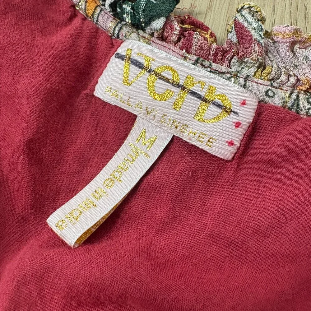 Anthropologie Beaded Shimmer Mini Dress M medium Verb metallic v-neck red yellow